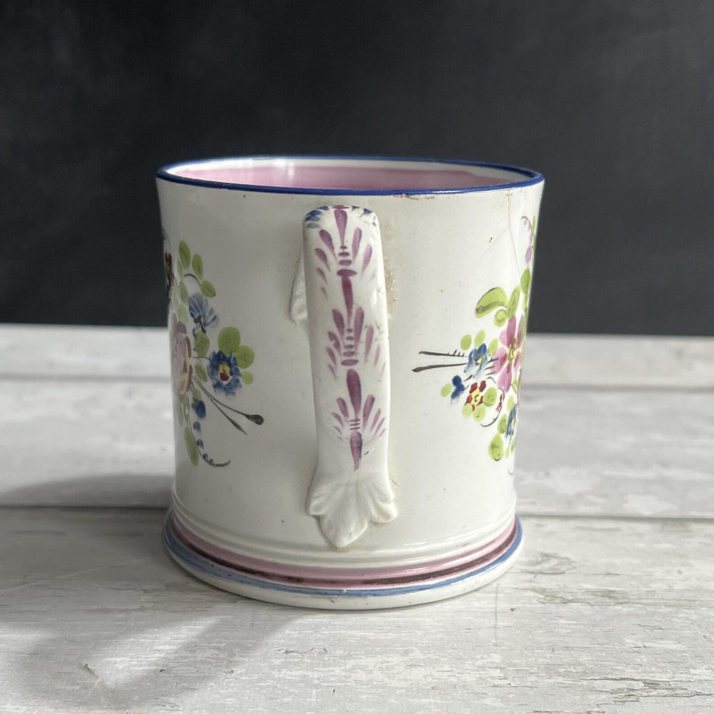 Antique Documentary Floral Pearlware Mug Sarah Ann Godwin Ludwell Village Wiltshire England 1849