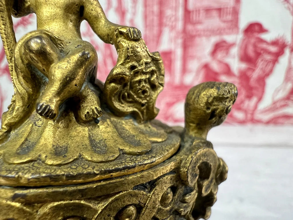 Antique Miniature Gilt Bronze & Marble Paper Weight Bronze Dore Cassolette Napoleon III C 1850