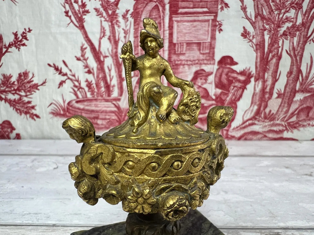 Antique Miniature Gilt Bronze & Marble Paper Weight Bronze Dore Cassolette Napoleon III C 1850