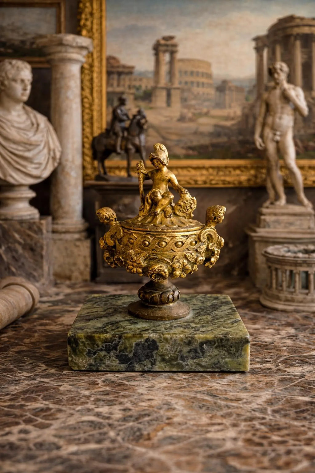Antique Miniature Gilt Bronze & Marble Paper Weight Bronze Dore Cassolette Napoleon III C 1850