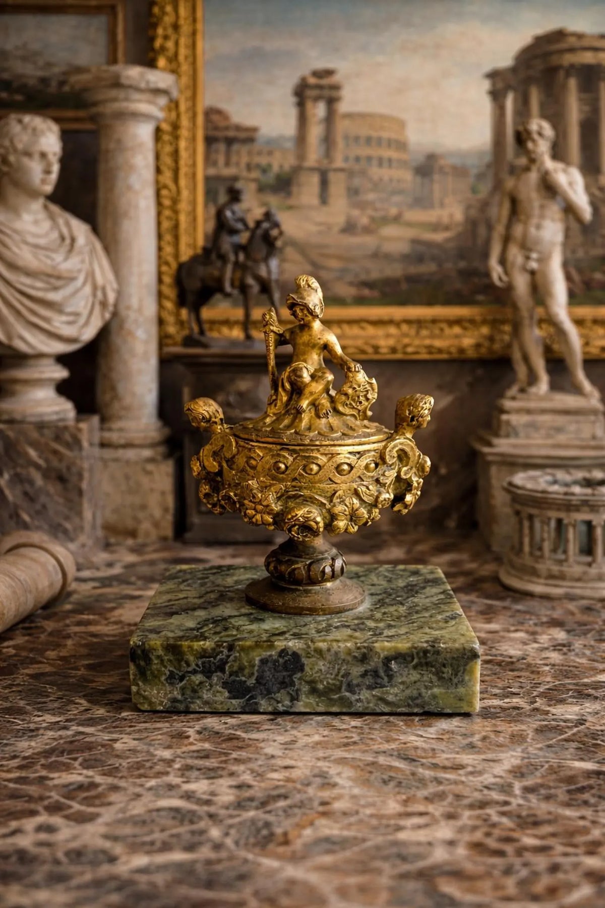 Antique Miniature Gilt Bronze & Marble Paper Weight Bronze Dore Cassolette Napoleon III C 1850