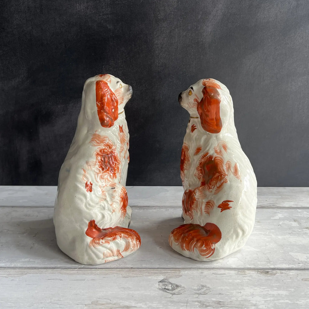 Victorian Pair Staffordshire Dogs Red Fireside Spaniels English C 1870
