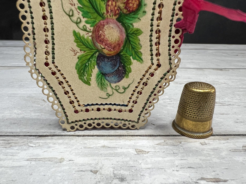 Antique Georgian Card Needlecase Hand Painted Needle Case Still Life Fruits Needle Book Circa 1830
