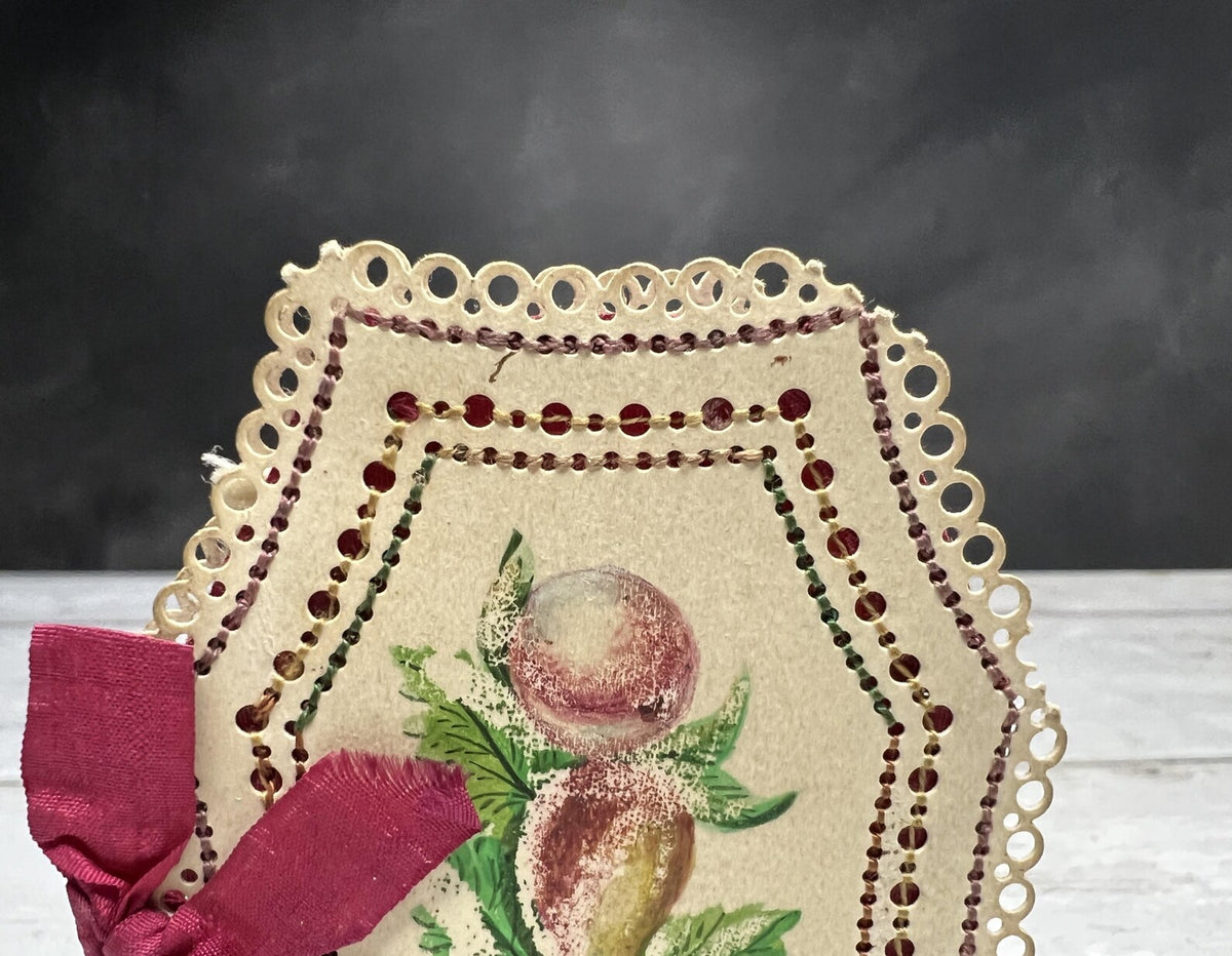 Antique Georgian Card Needlecase Hand Painted Needle Case Still Life Fruits Needle Book Circa 1830