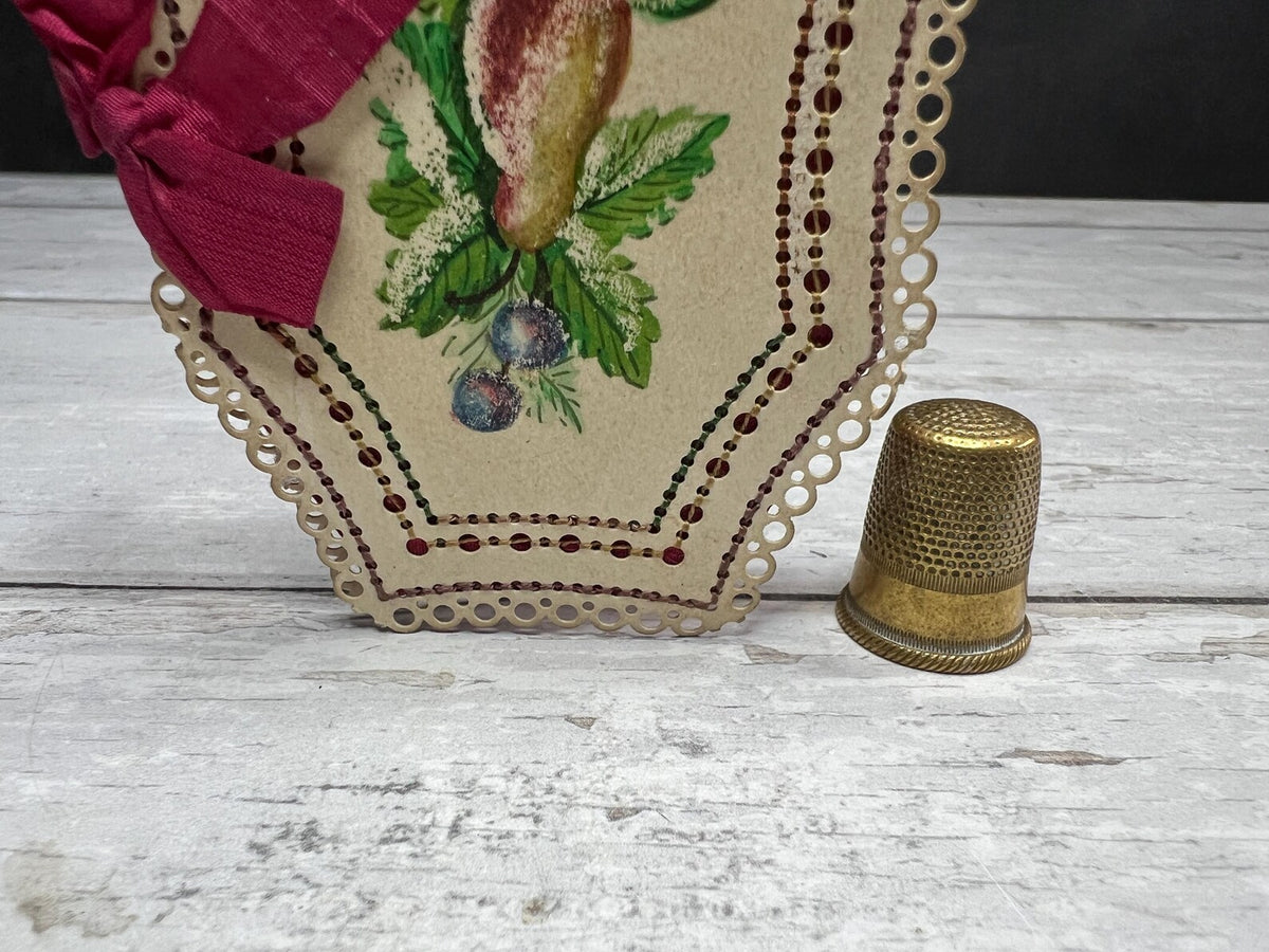 Antique Georgian Card Needlecase Hand Painted Needle Case Still Life Fruits Needle Book Circa 1830