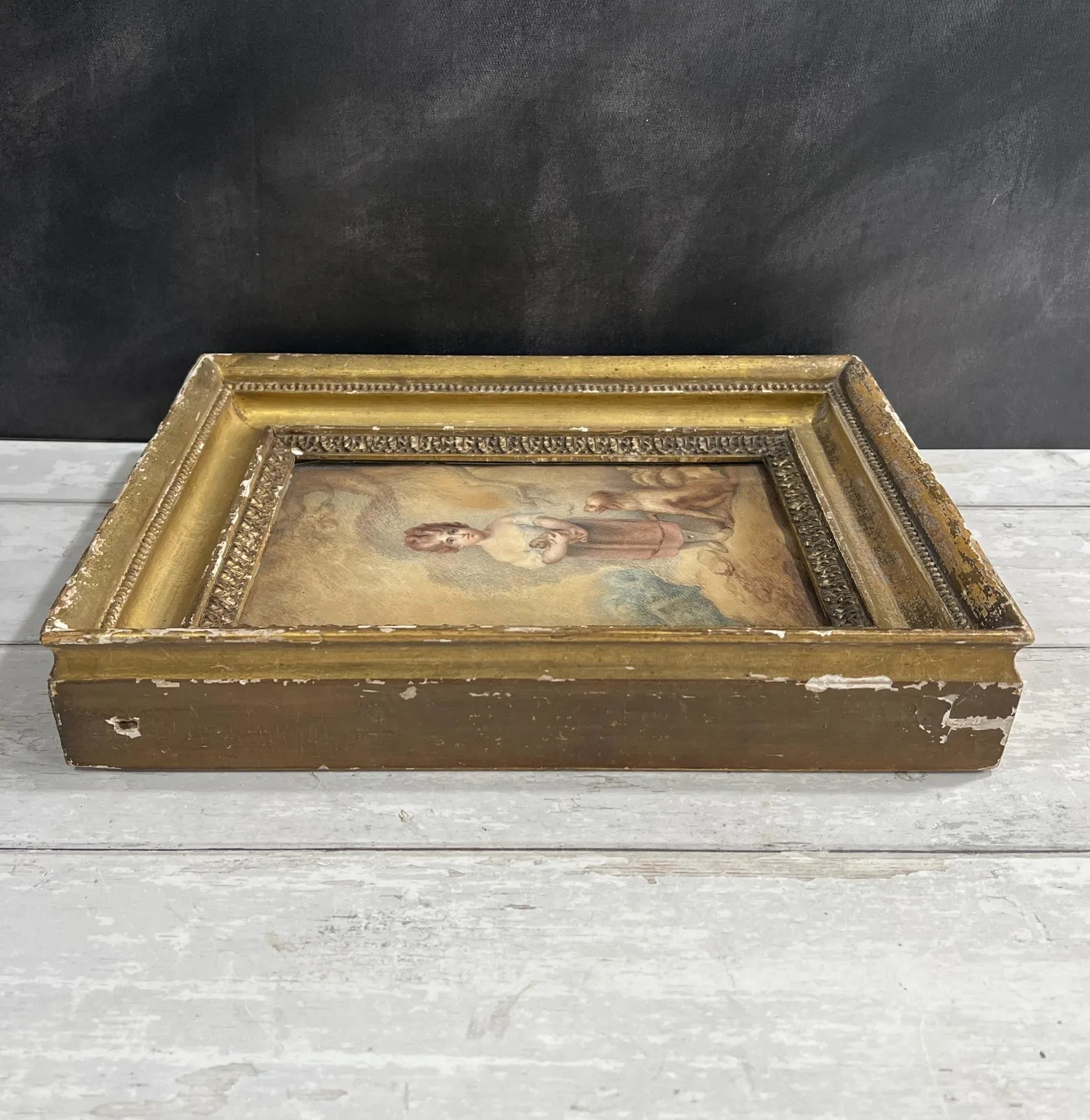 Antique Georgian Watercolor Portrait Child Dog Puppy After William Lodder 1803