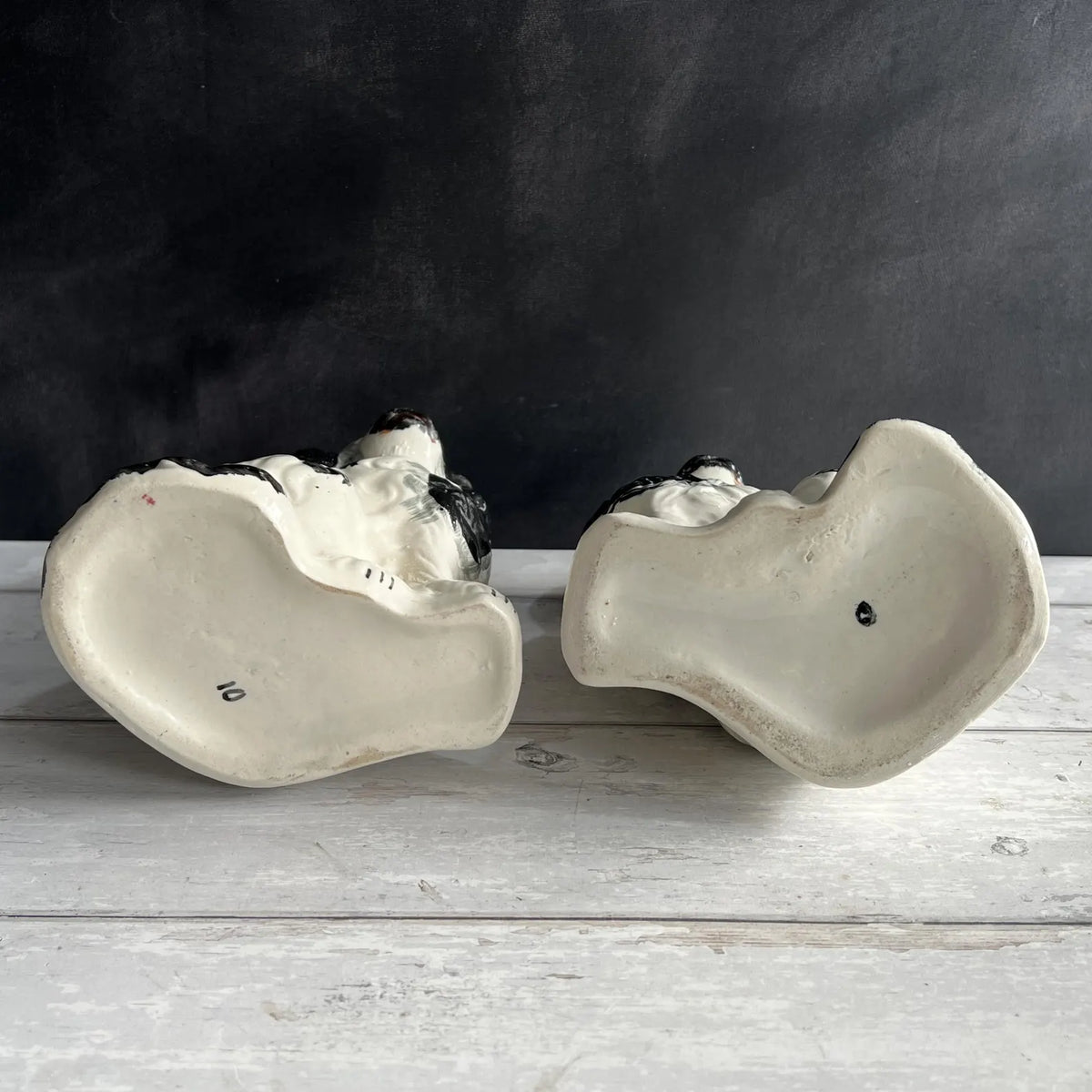 Antique Pair Of Black And White Staffordshire Dogs Fireside Spaniels English C 1920