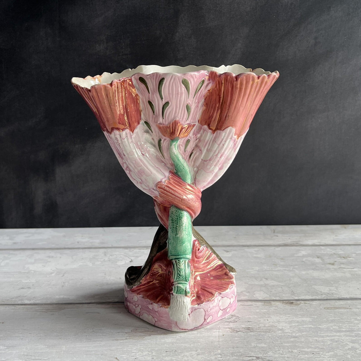 19th Century Sunderland Pink Lustre Vase Shell Dolphin Spill Vase