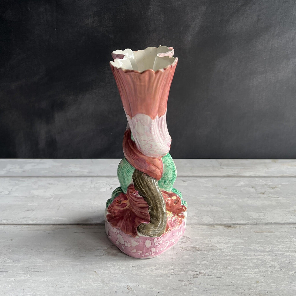 19th Century Sunderland Pink Lustre Vase Shell Dolphin Spill Vase