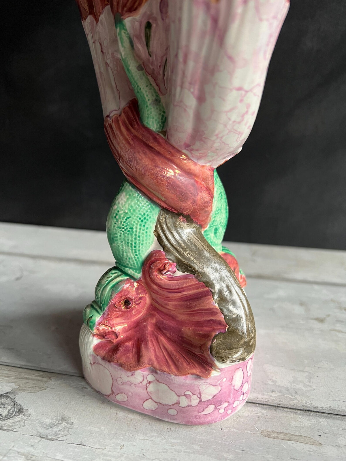 19th Century Sunderland Pink Lustre Vase Shell Dolphin Spill Vase