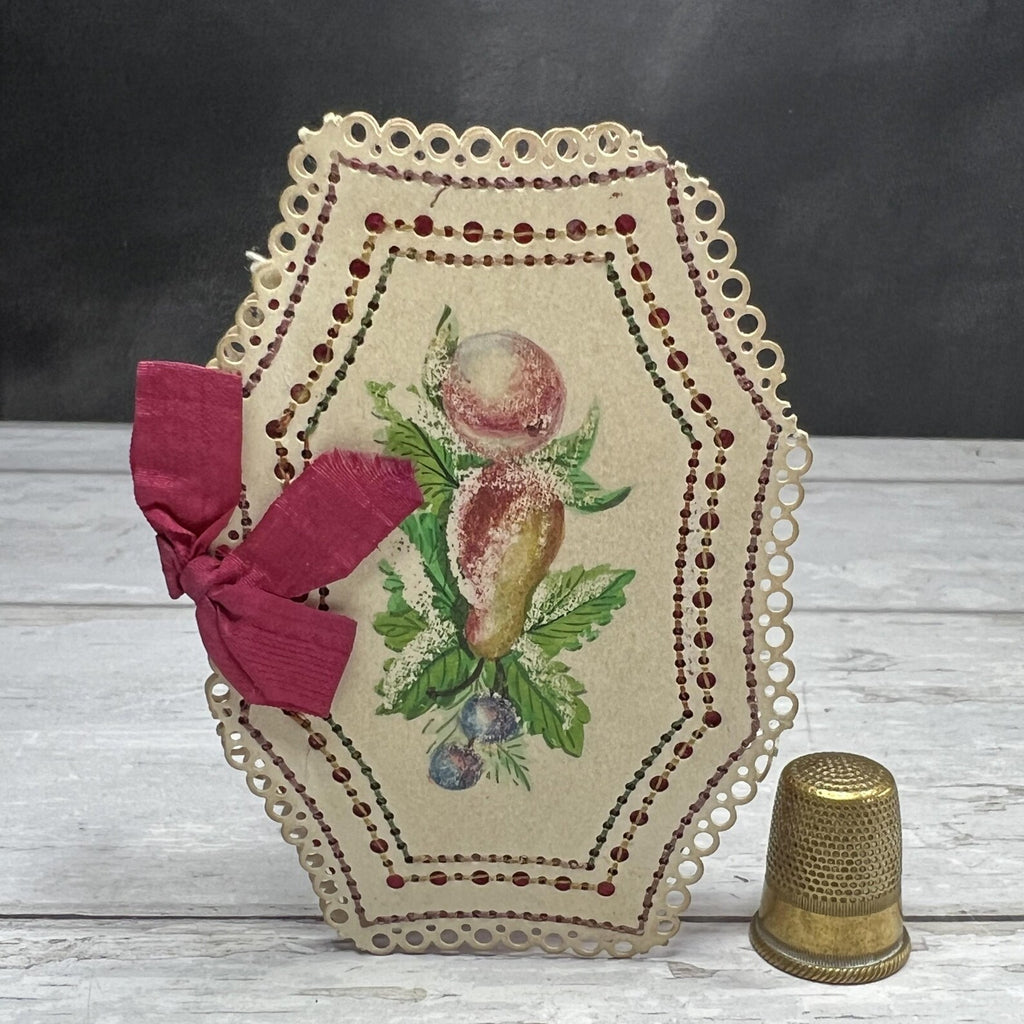 Antique Georgian Card Needlecase Hand Painted Needle Case Still Life Fruits Needle Book Circa 1830