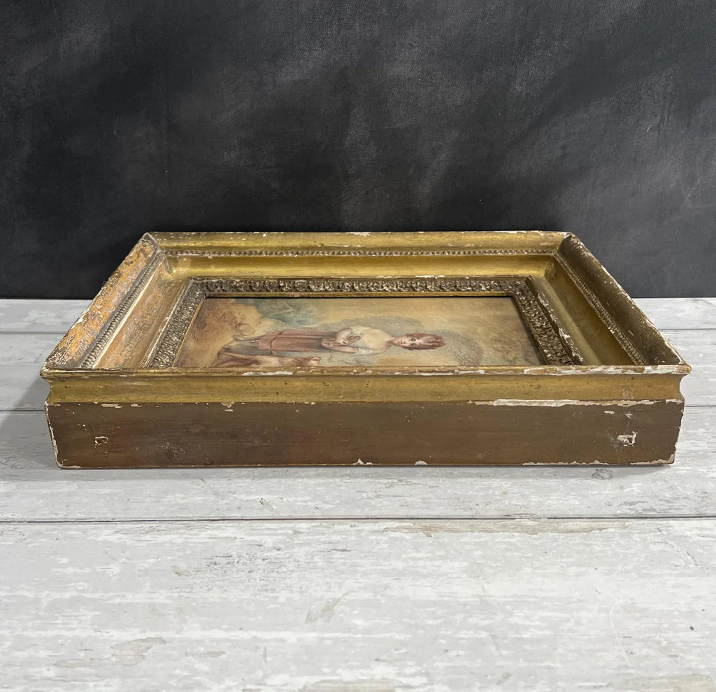 Antique Georgian Watercolor Portrait Child Dog Puppy After William Lodder 1803
