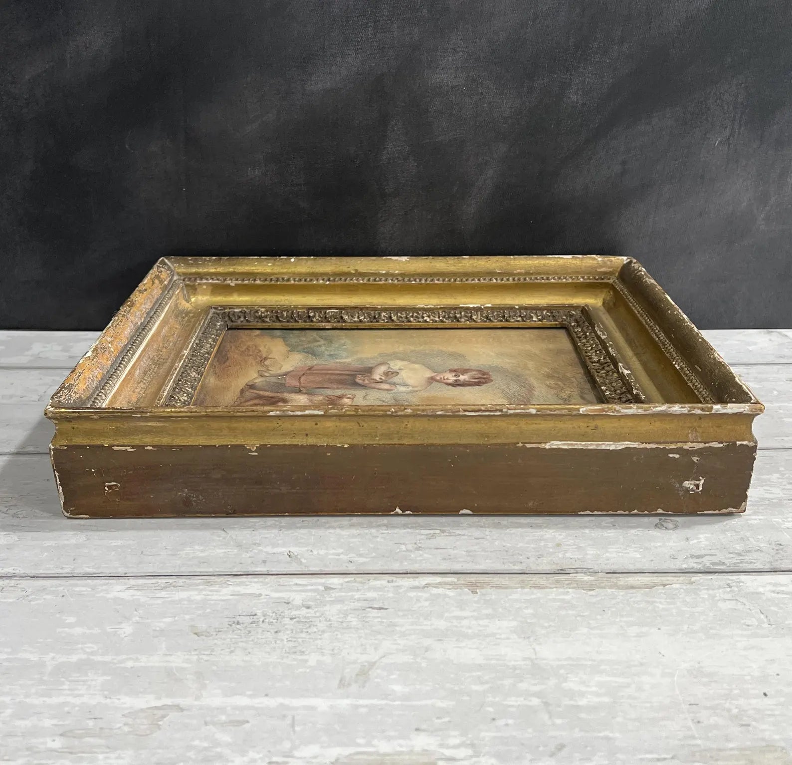 Antique Georgian Watercolor Portrait Child Dog Puppy After William Lodder 1803
