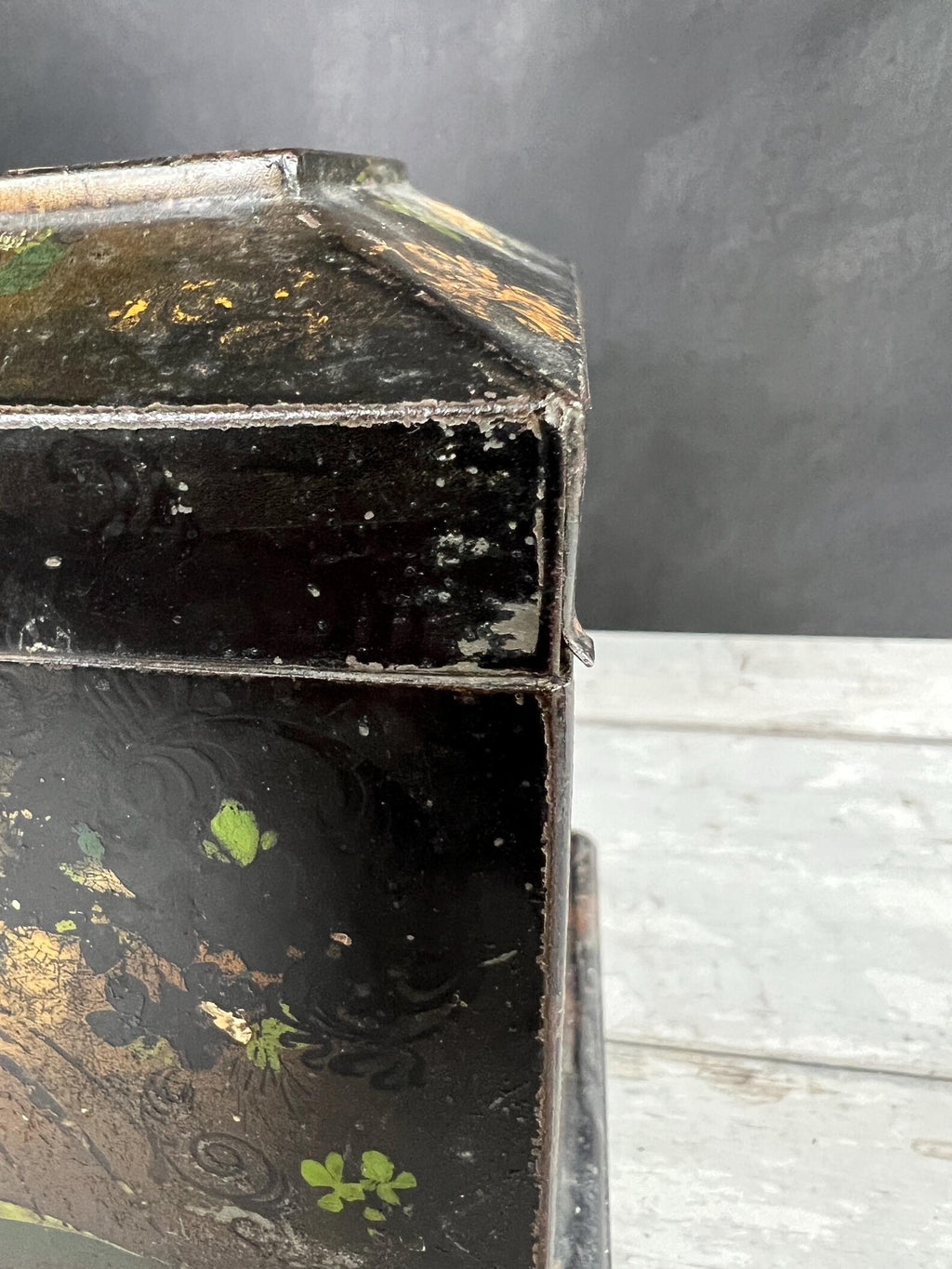 Antique 19th Century English Tole Tea Caddy Floral Toleware Tea Canister Circa 1850
