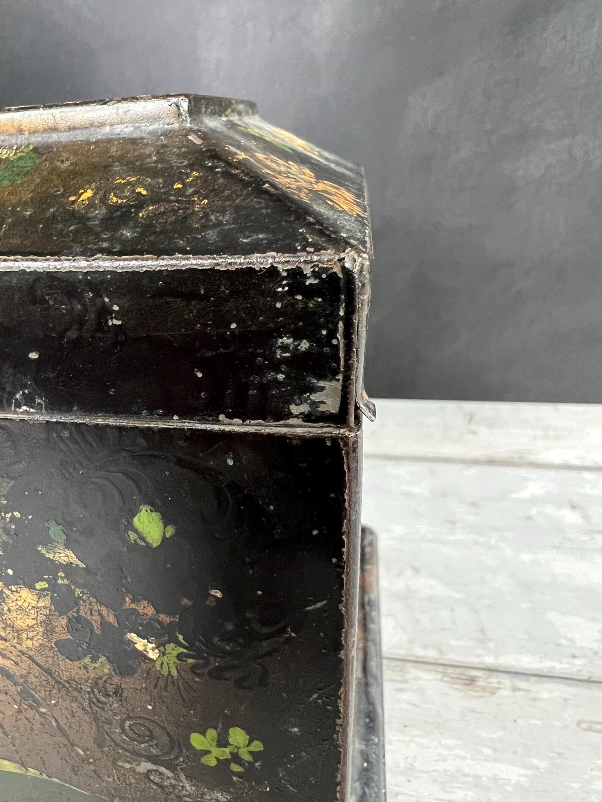 Antique 19th Century English Tole Tea Caddy Floral Toleware Tea Canister Circa 1850