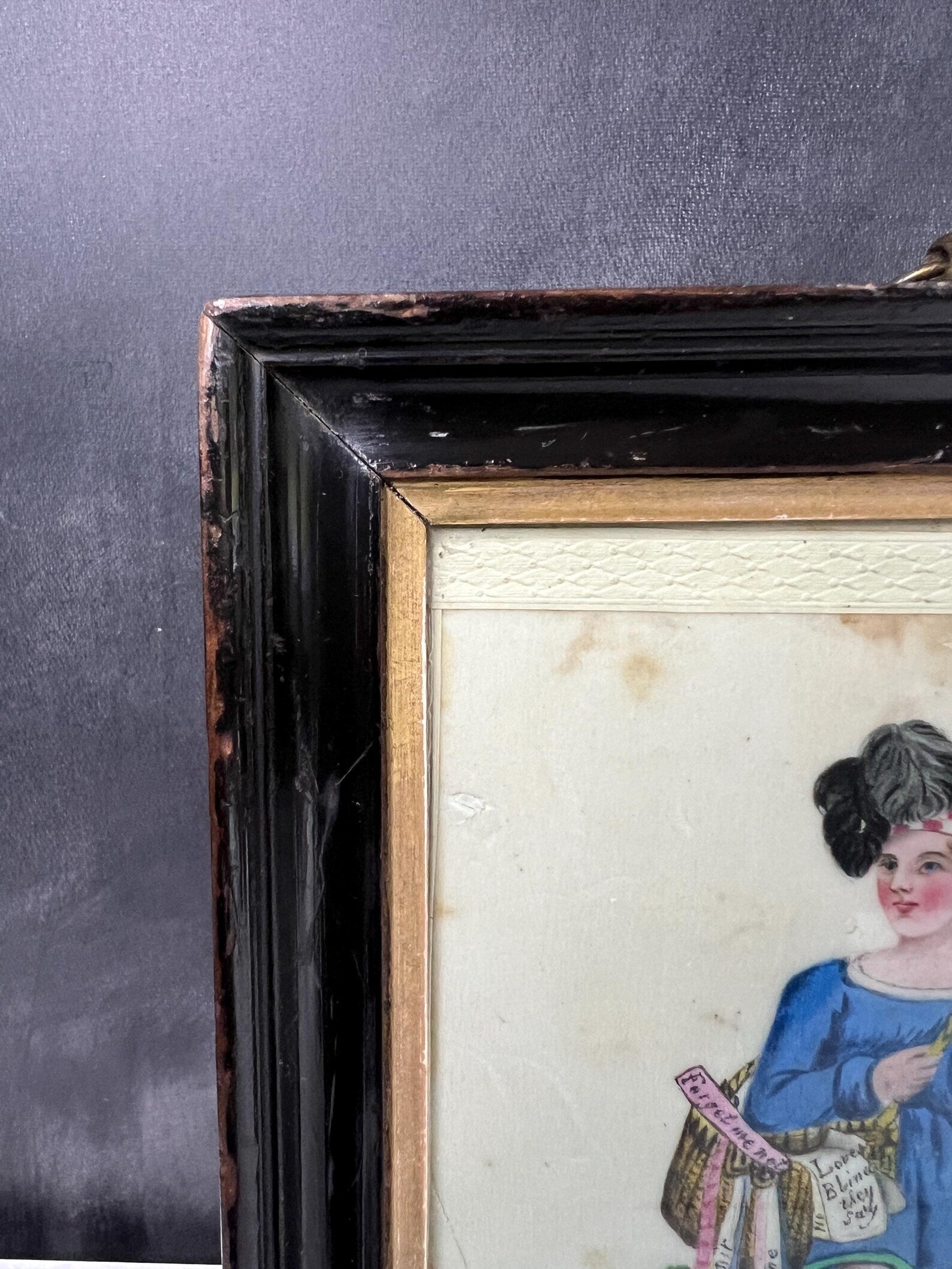 19th Century Valentine Painting On Pith Paper of Scottish Poet Boy Circa 1830 RARE AF