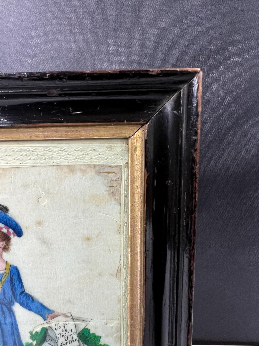 19th Century Valentine Painting On Pith Paper of Scottish Poet Boy Circa 1830 RARE AF