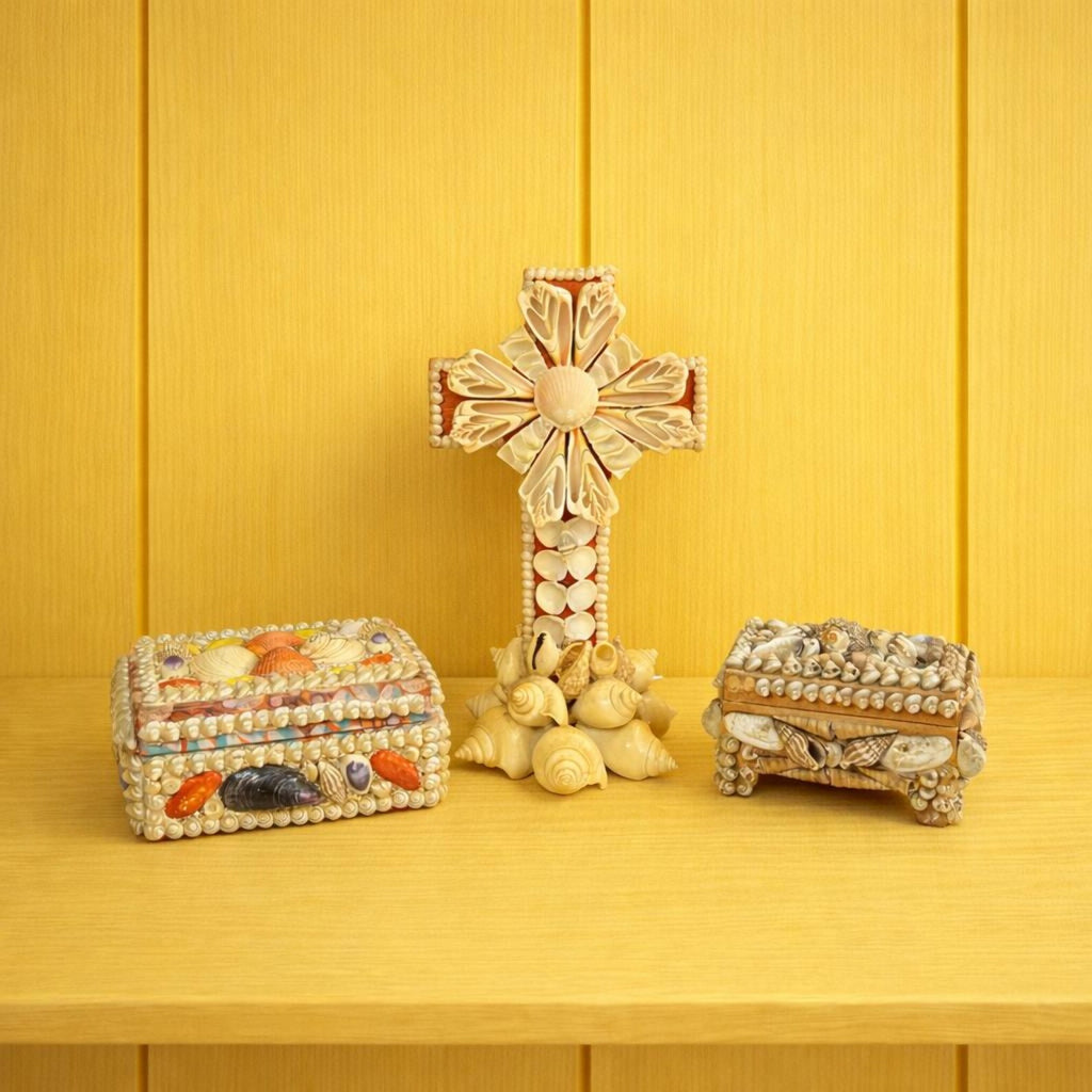 Vintage Shellwork Cross Folk Art C 1920