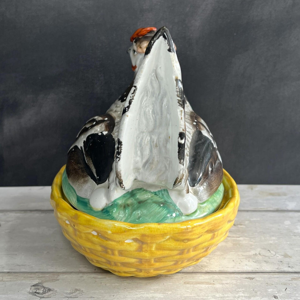 Antique Large Staffordshire Hen On Nest Egg Holder Chickens English C 1890