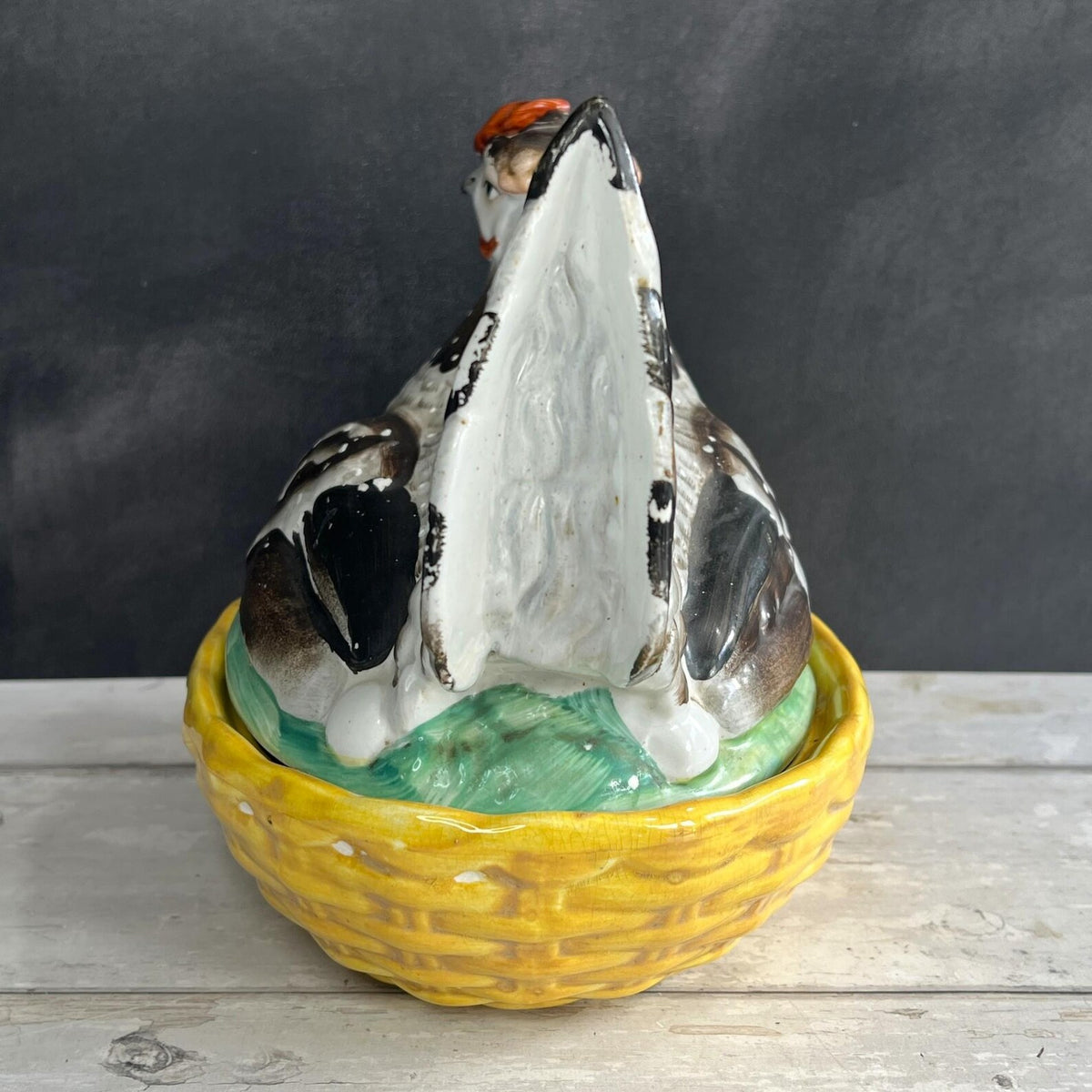 Antique Large Staffordshire Hen On Nest Egg Holder Chickens English C 1890