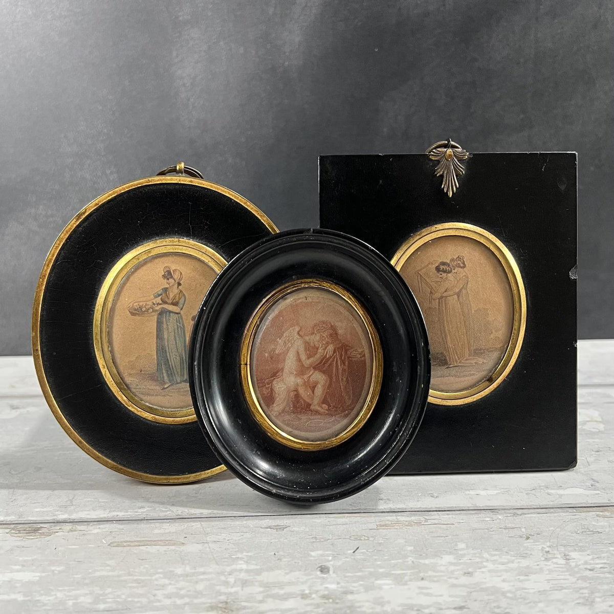 19th Century Miniature Stipple Engraving Ladies Tambour Embroidery Regency C 1810