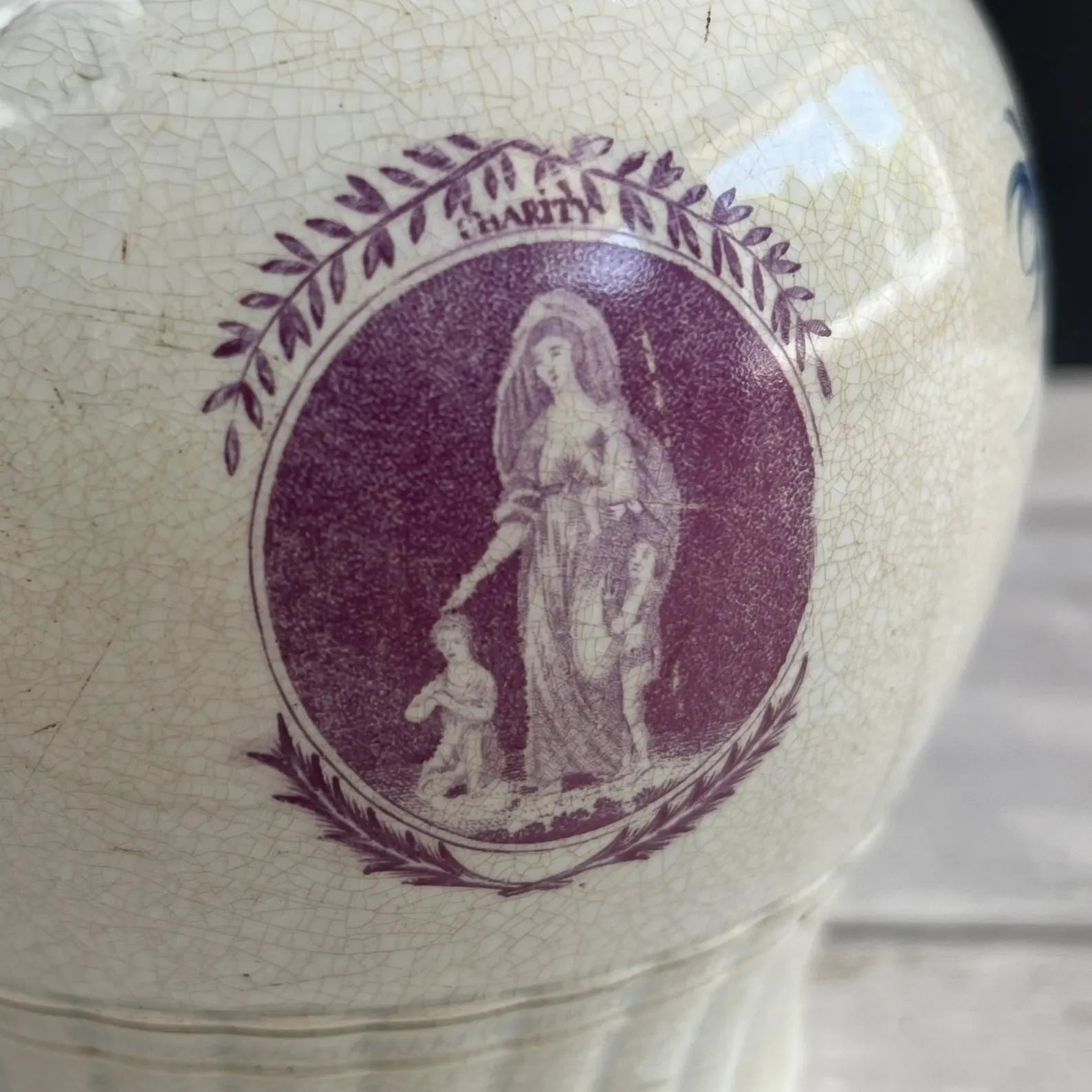 Pearlware Jug Pitcher Puce Transferware Faith Hope and Charity C 1800