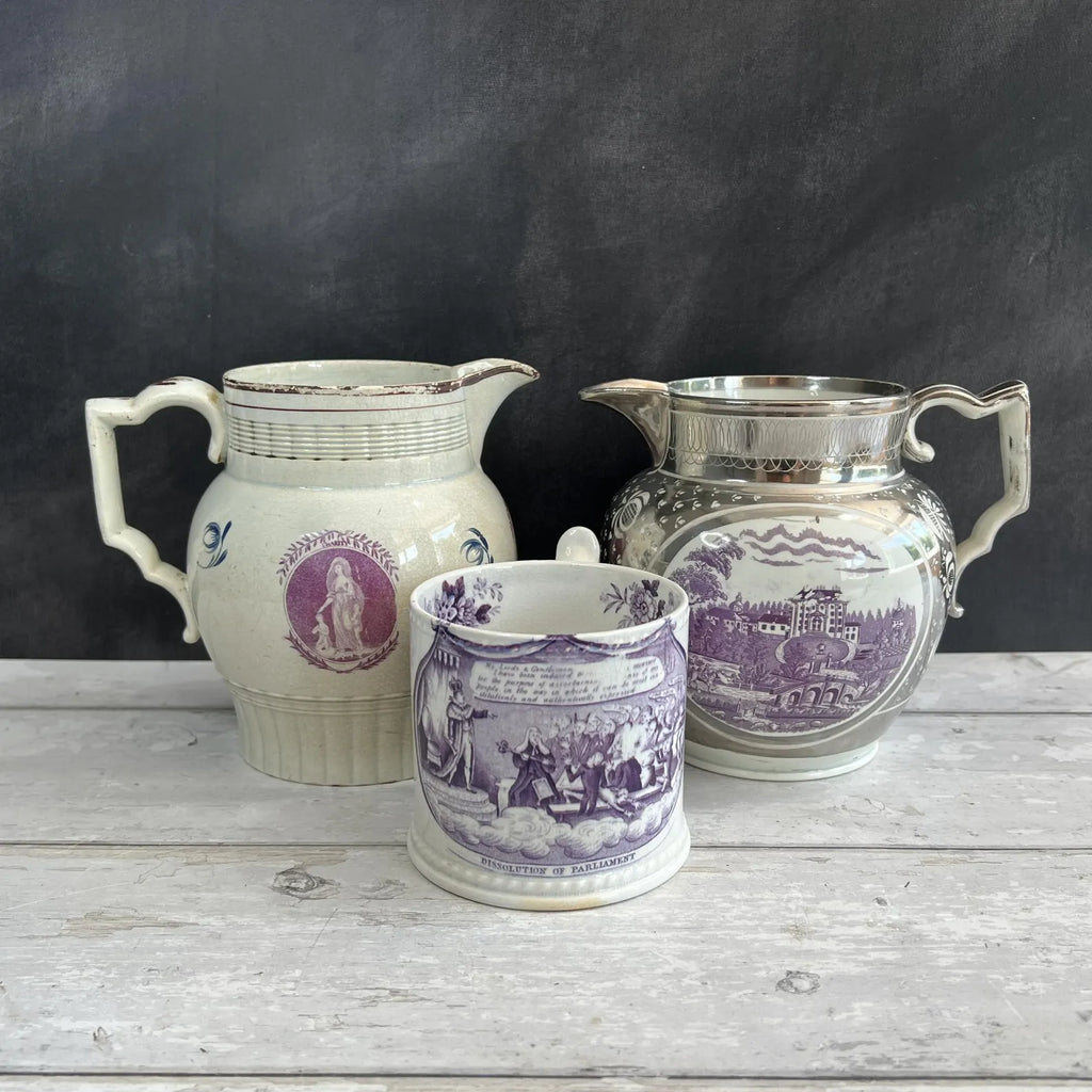 Pearlware Jug Pitcher Puce Transferware Faith Hope and Charity C 1800