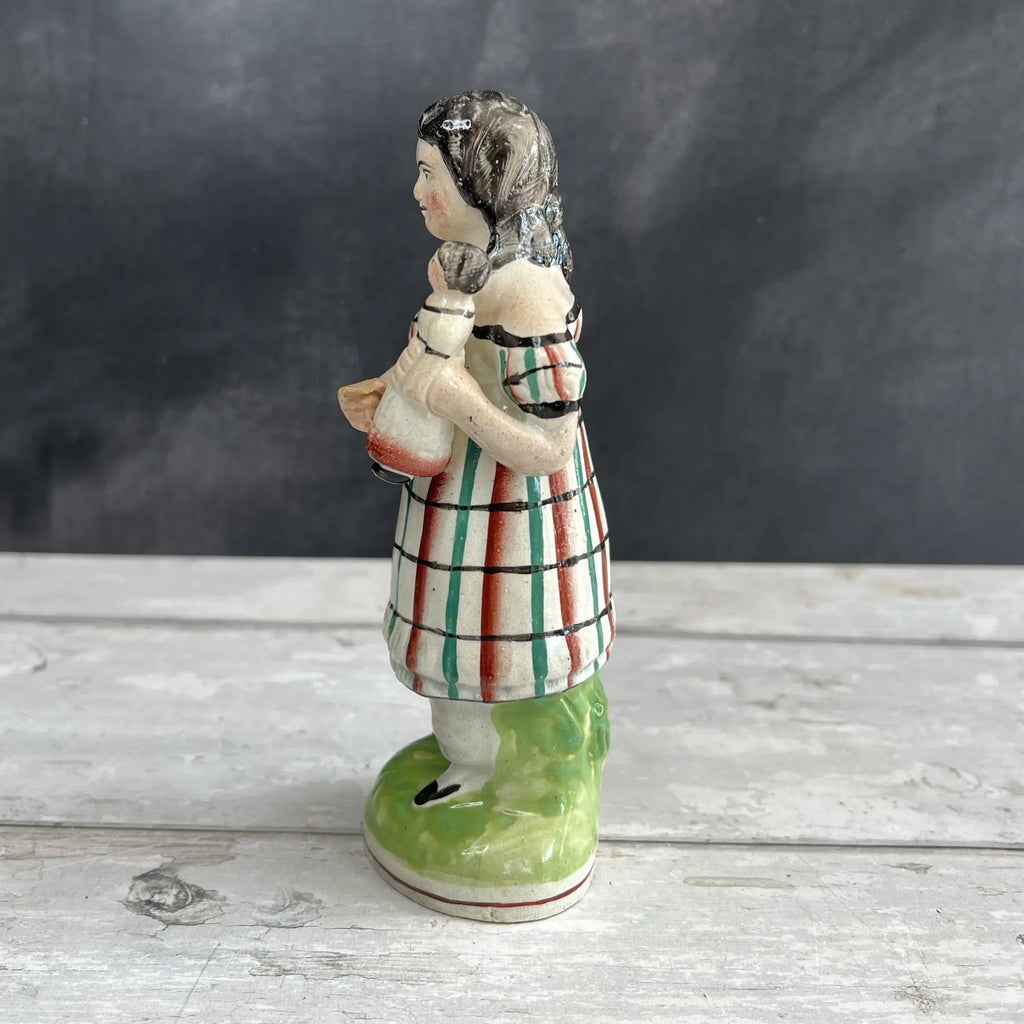 19th Century Staffordshire Figure Girl and Doll C 1820 RARE