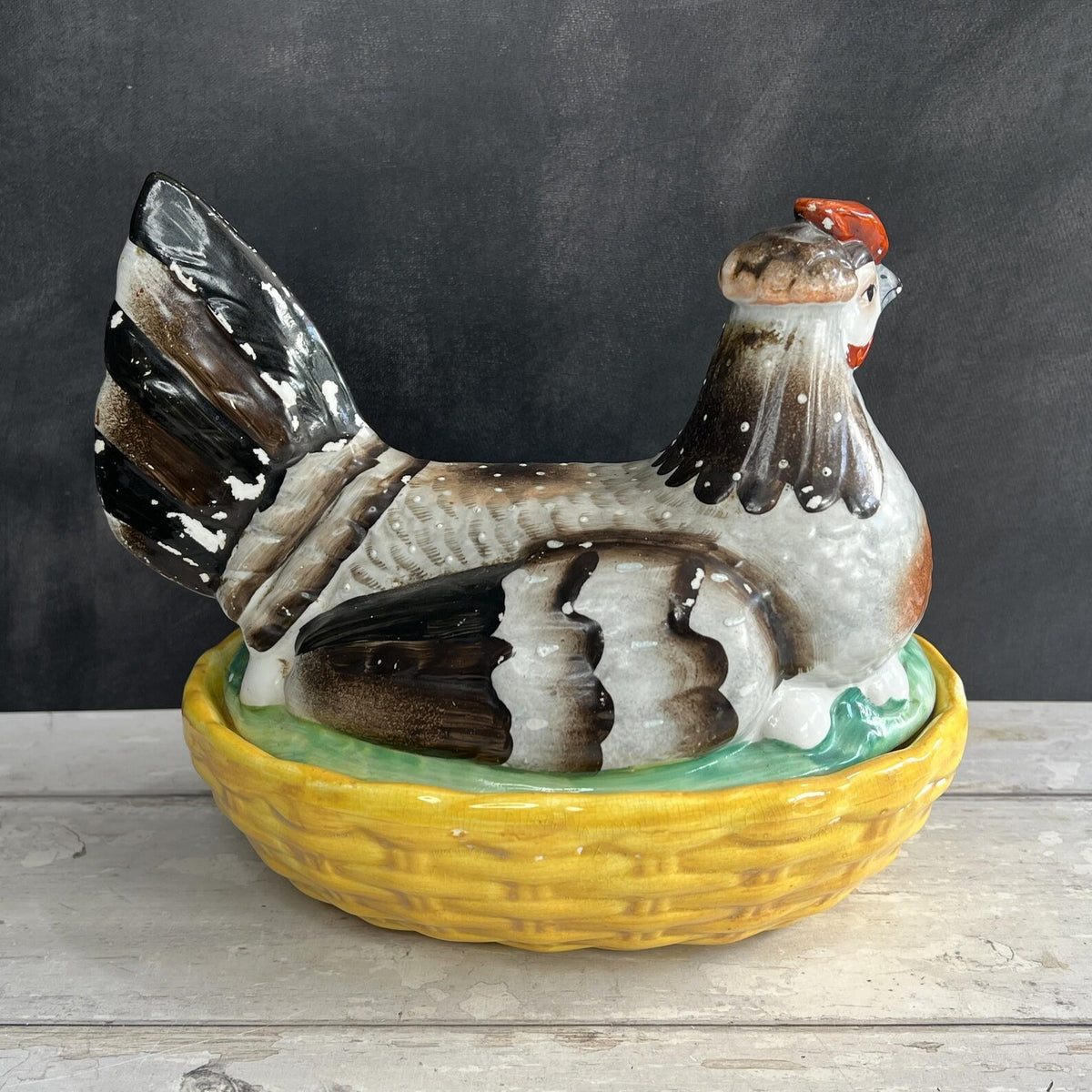 Antique Large Staffordshire Hen On Nest Egg Holder Chickens English C 1890