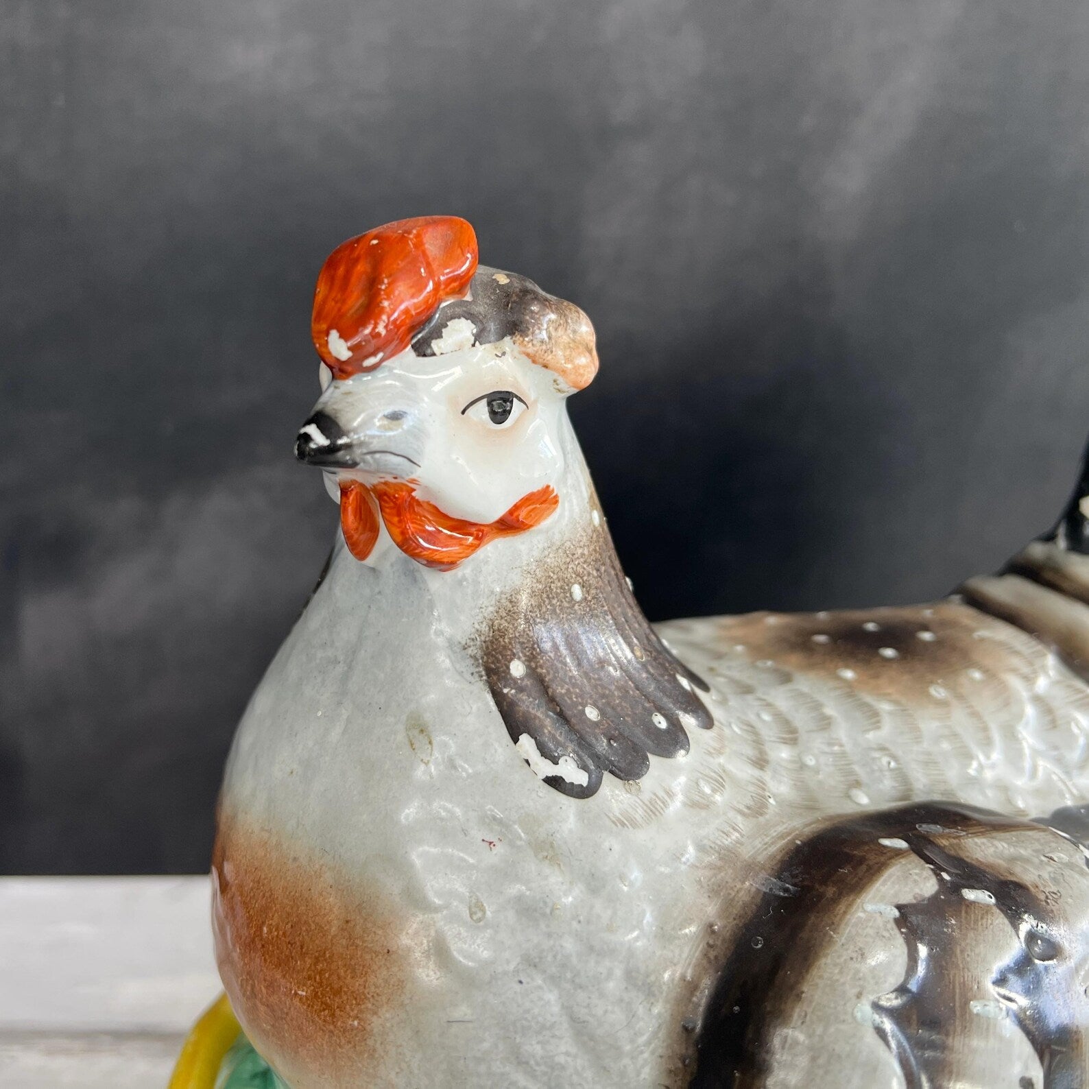 Antique Large Staffordshire Hen On Nest Egg Holder Chickens English C 1890