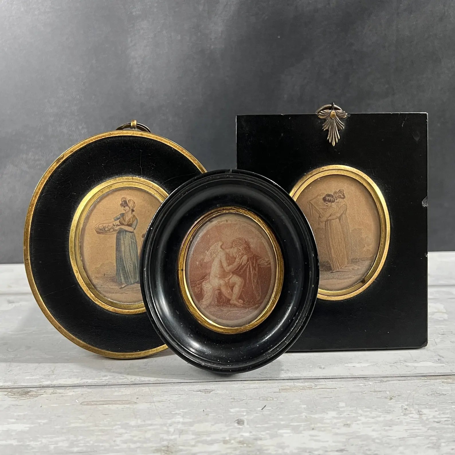 18th Century Miniature Stipple Engraving Flower Girls C 1800