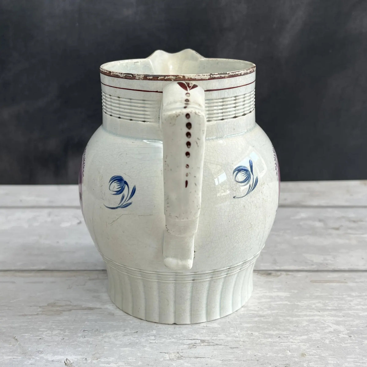 Pearlware Jug Pitcher Puce Transferware Faith Hope and Charity C 1800