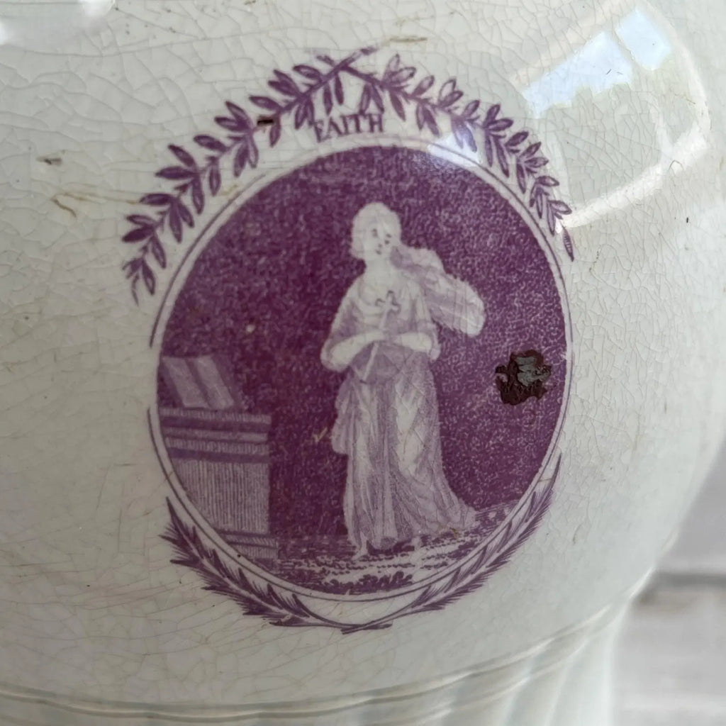 Pearlware Jug Pitcher Puce Transferware Faith Hope and Charity C 1800