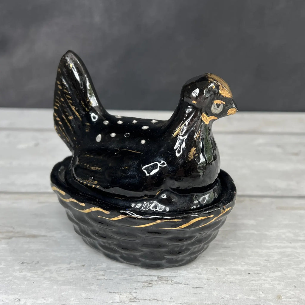 Miniature Staffordshire Pottery Jackfield Ware Hen on Nest Egg Holder SMALL C 1880