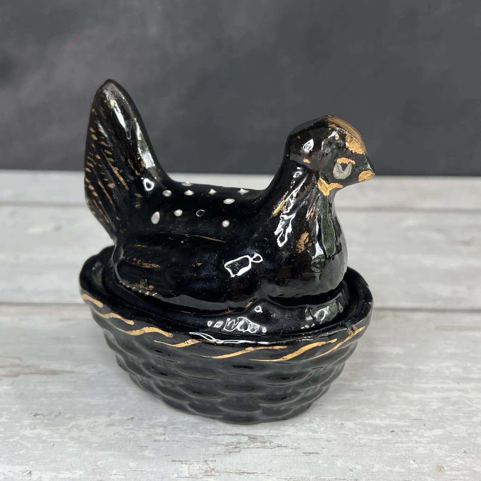 Miniature Staffordshire Pottery Jackfield Ware Hen on Nest Egg Holder SMALL C 1880