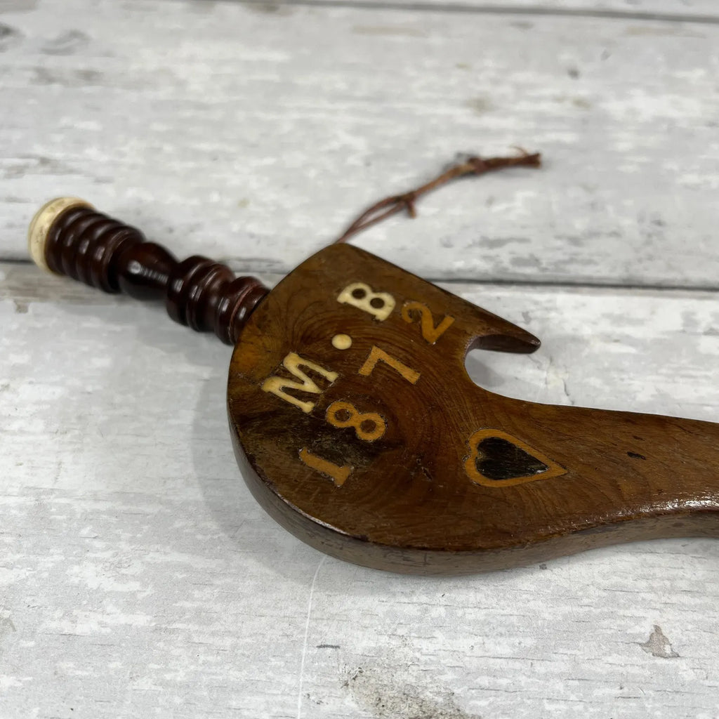 Antique Treen Goose Wing Knitting Stick Love Token or Knitting Sheath Dated 1872 English
