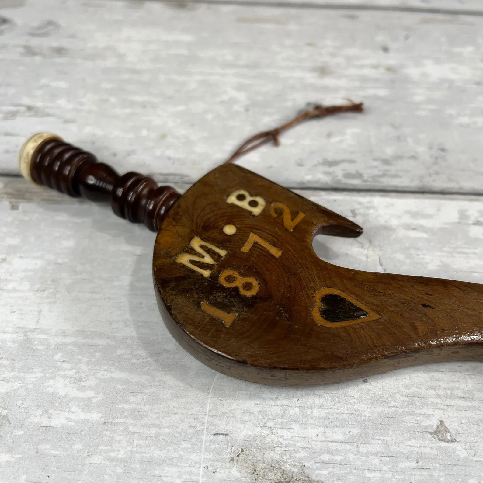 Antique Treen Goose Wing Knitting Stick Love Token or Knitting Sheath Dated 1872 English