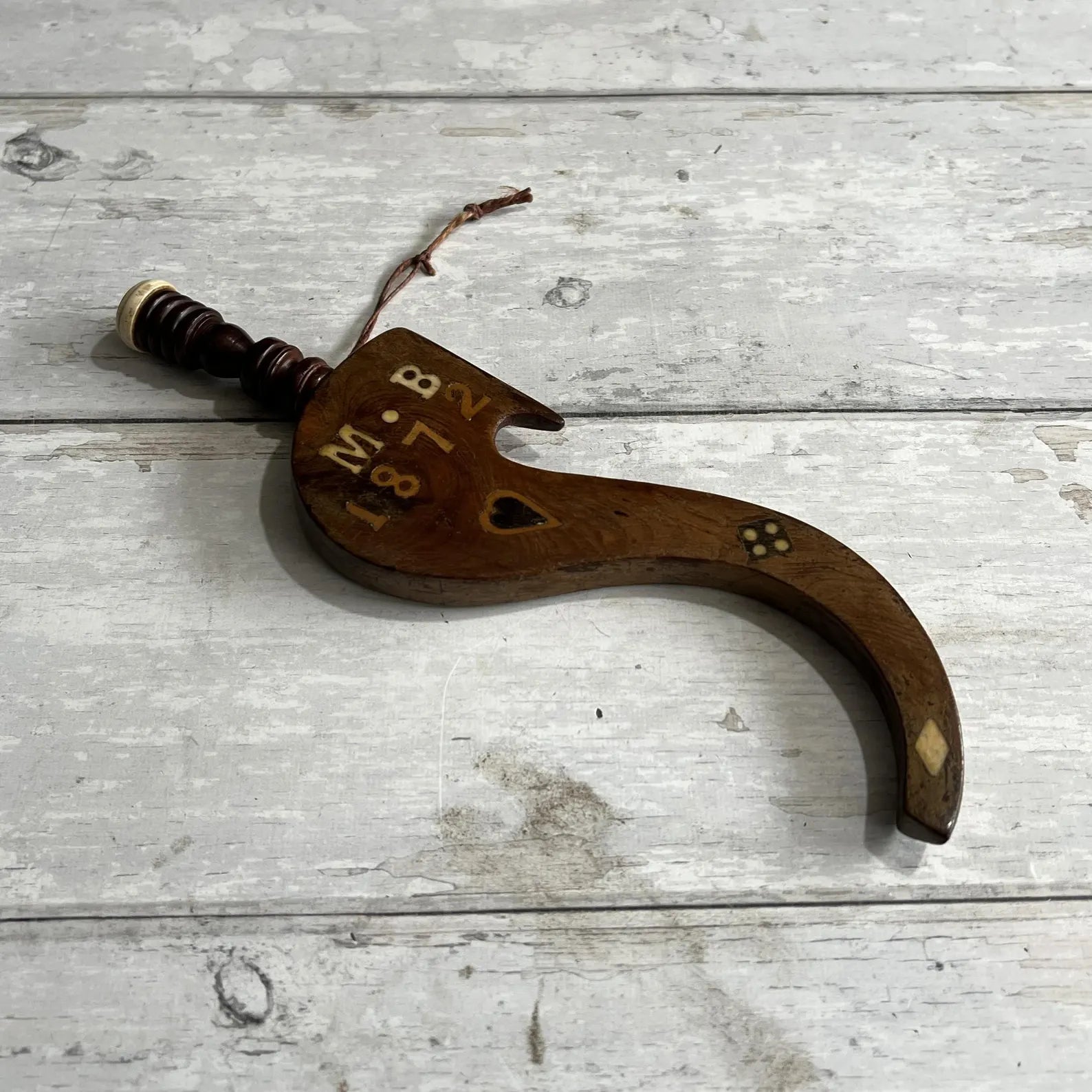 Antique Treen Goose Wing Knitting Stick Love Token or Knitting Sheath Dated 1872 English