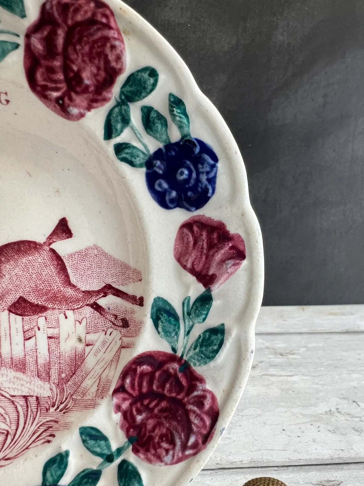 19th Century Childs Nursery Ware Plate Equine Horse Steeplechase Circa 1820 RARE Transferware Point to Point