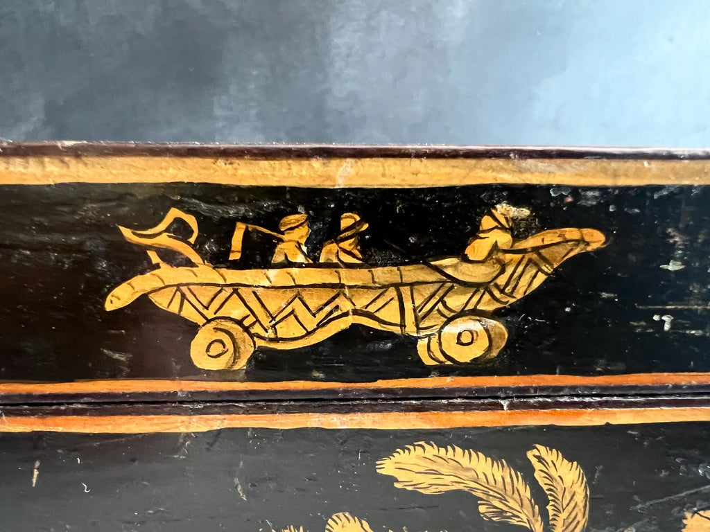 Regency Penwork Box Chinoiserie Lacquered Scene English C 1820