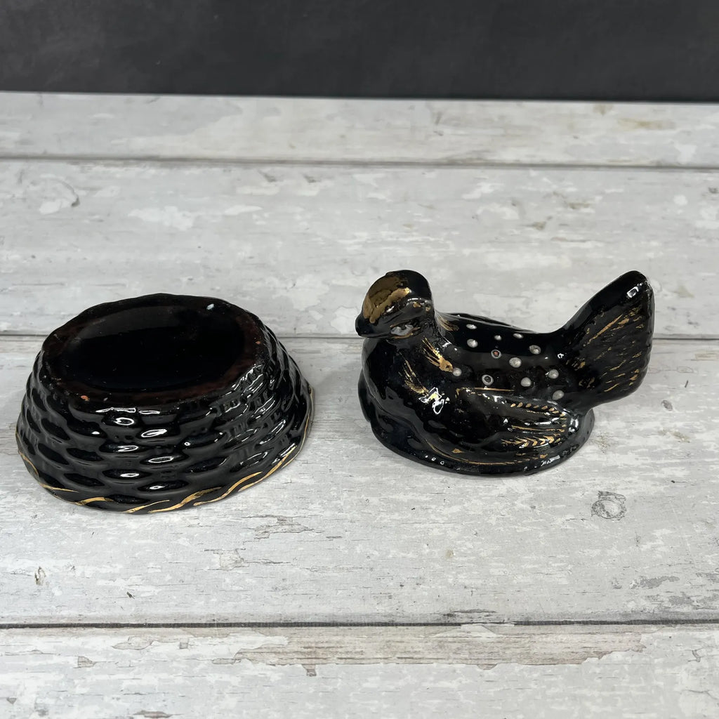 Miniature Staffordshire Pottery Jackfield Ware Hen on Nest Egg Holder SMALL C 1880