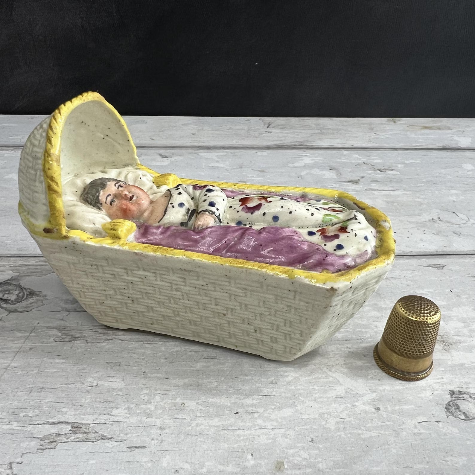 Antique Staffordshire Pearlware Cradle Sleeping Child Circa 1820