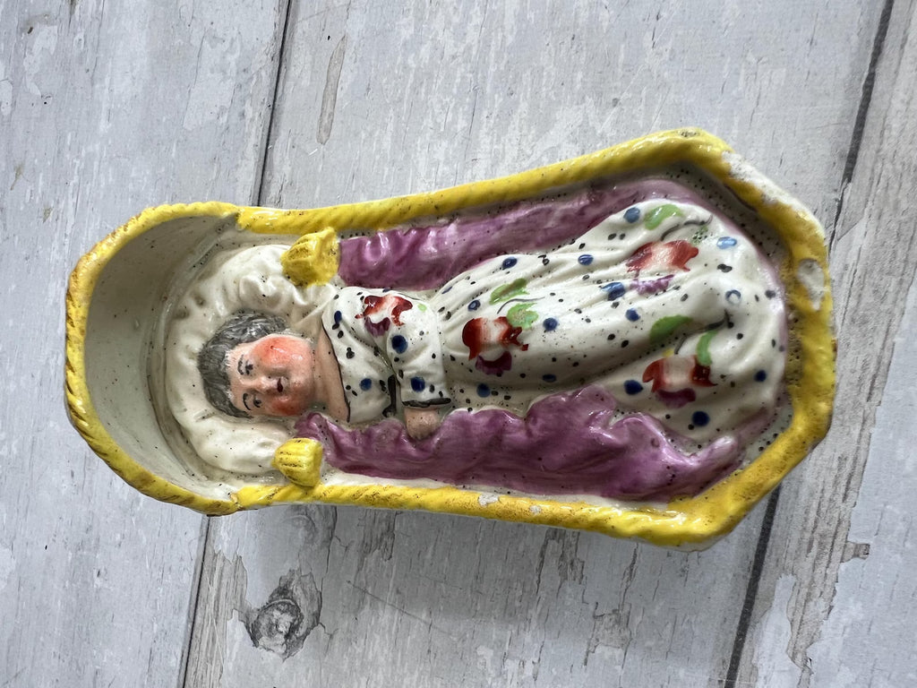 Antique Staffordshire Pearlware Cradle Sleeping Child Circa 1820