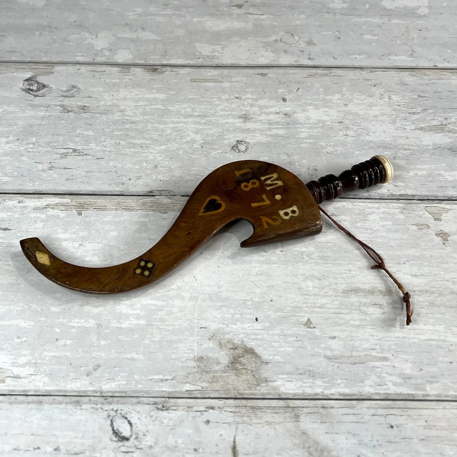 Antique Treen Goose Wing Knitting Stick Love Token or Knitting Sheath Dated 1872 English