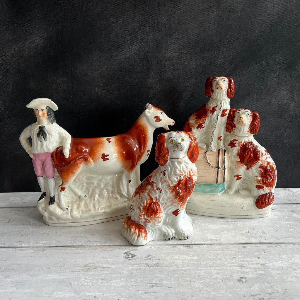 Antique Staffordshire Cow Creamer Farm Girl Aesthetic C 1870 AF