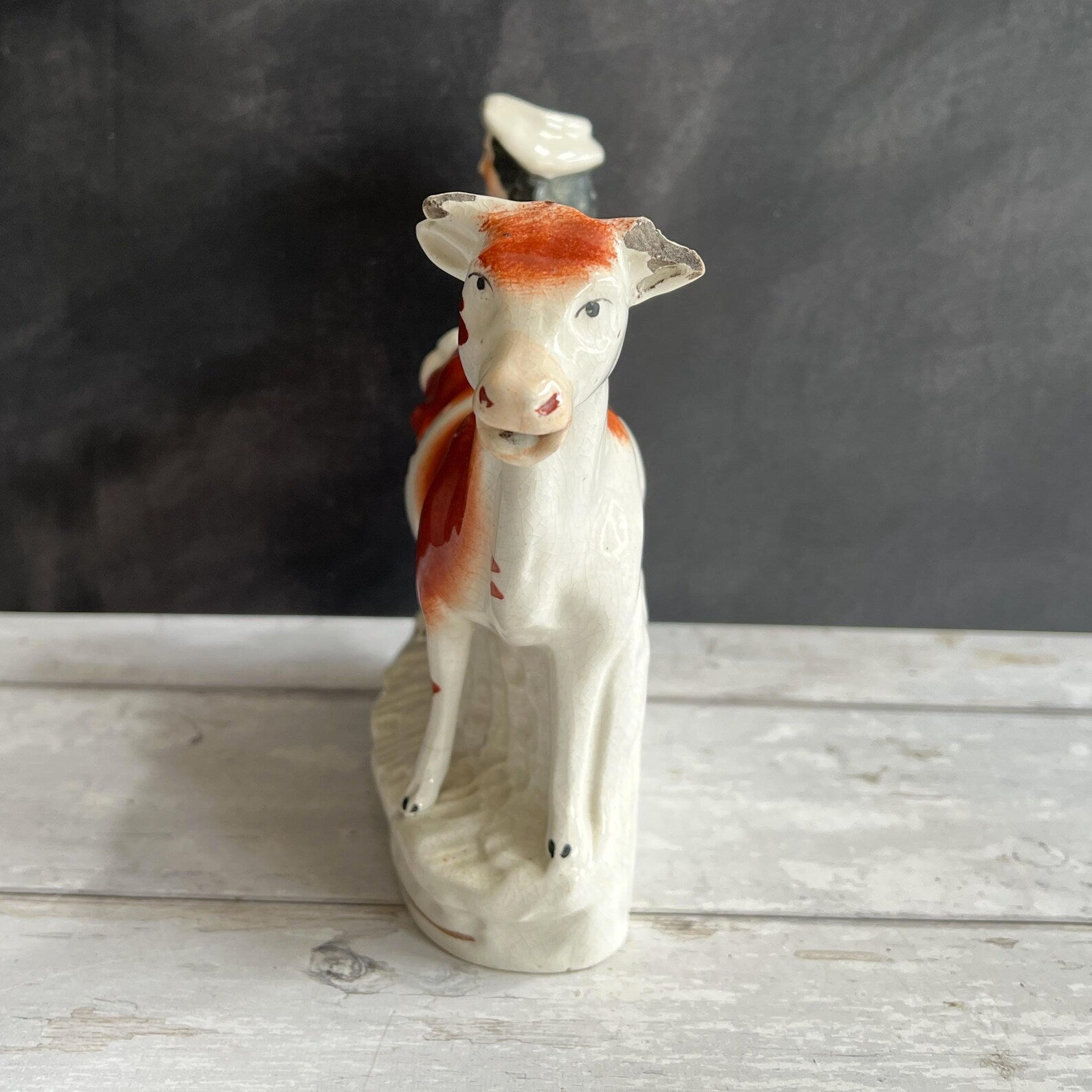 Antique Staffordshire Cow Creamer Farm Girl Aesthetic C 1870 AF