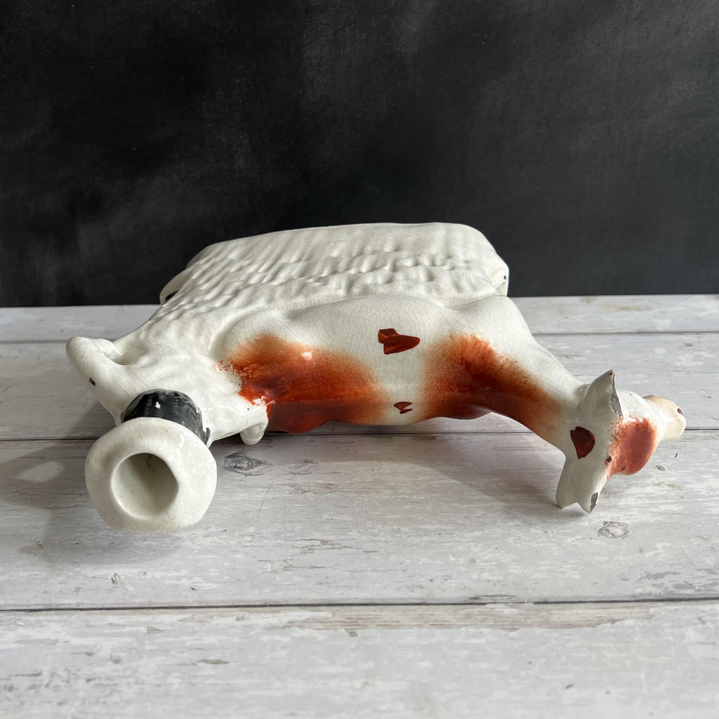 Antique Staffordshire Cow Creamer Farm Girl Aesthetic C 1870 AF