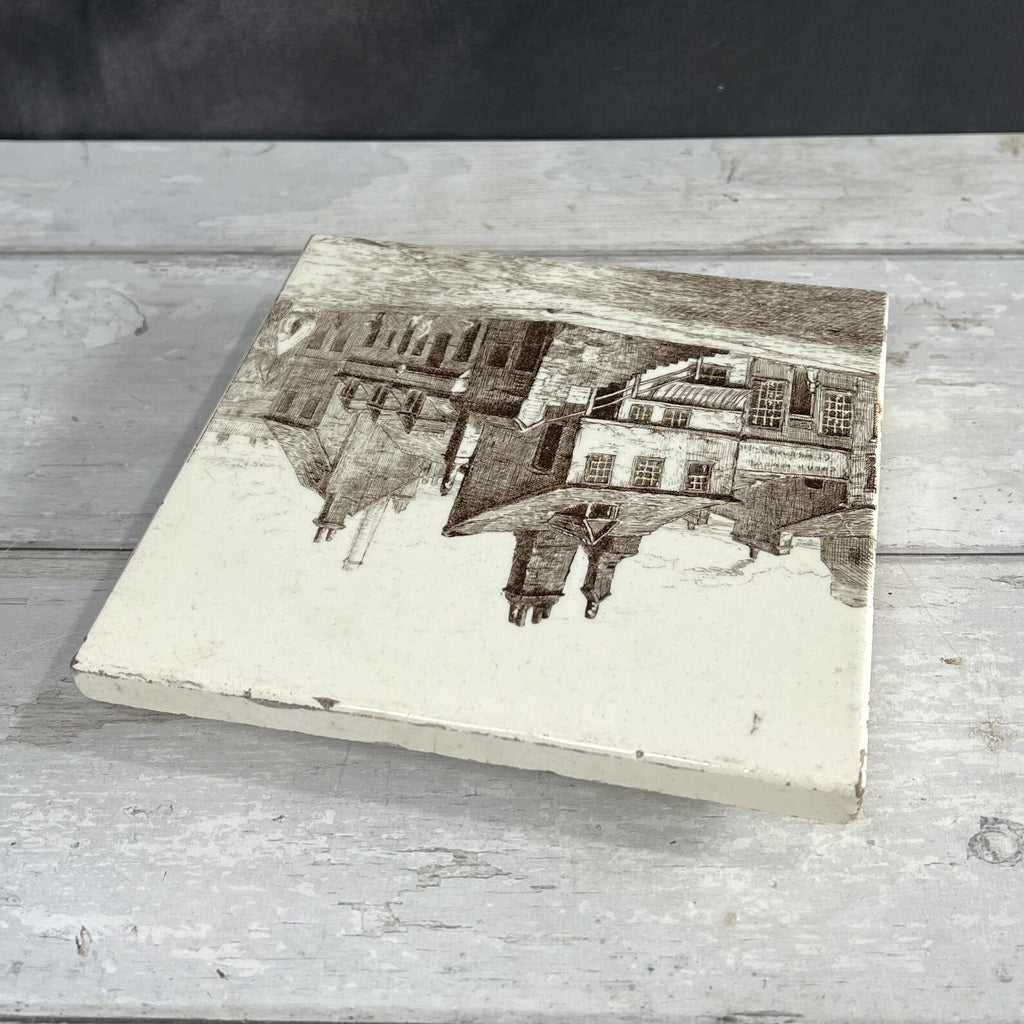 19th Century Victorian Minton Tile Trivet Stand of Old Edinburgh Scotland C 1865
