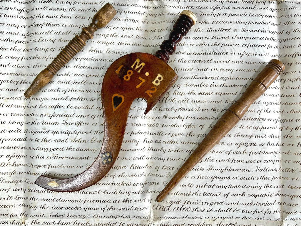 Antique Treen Goose Wing Knitting Stick Love Token or Knitting Sheath Dated 1872 English