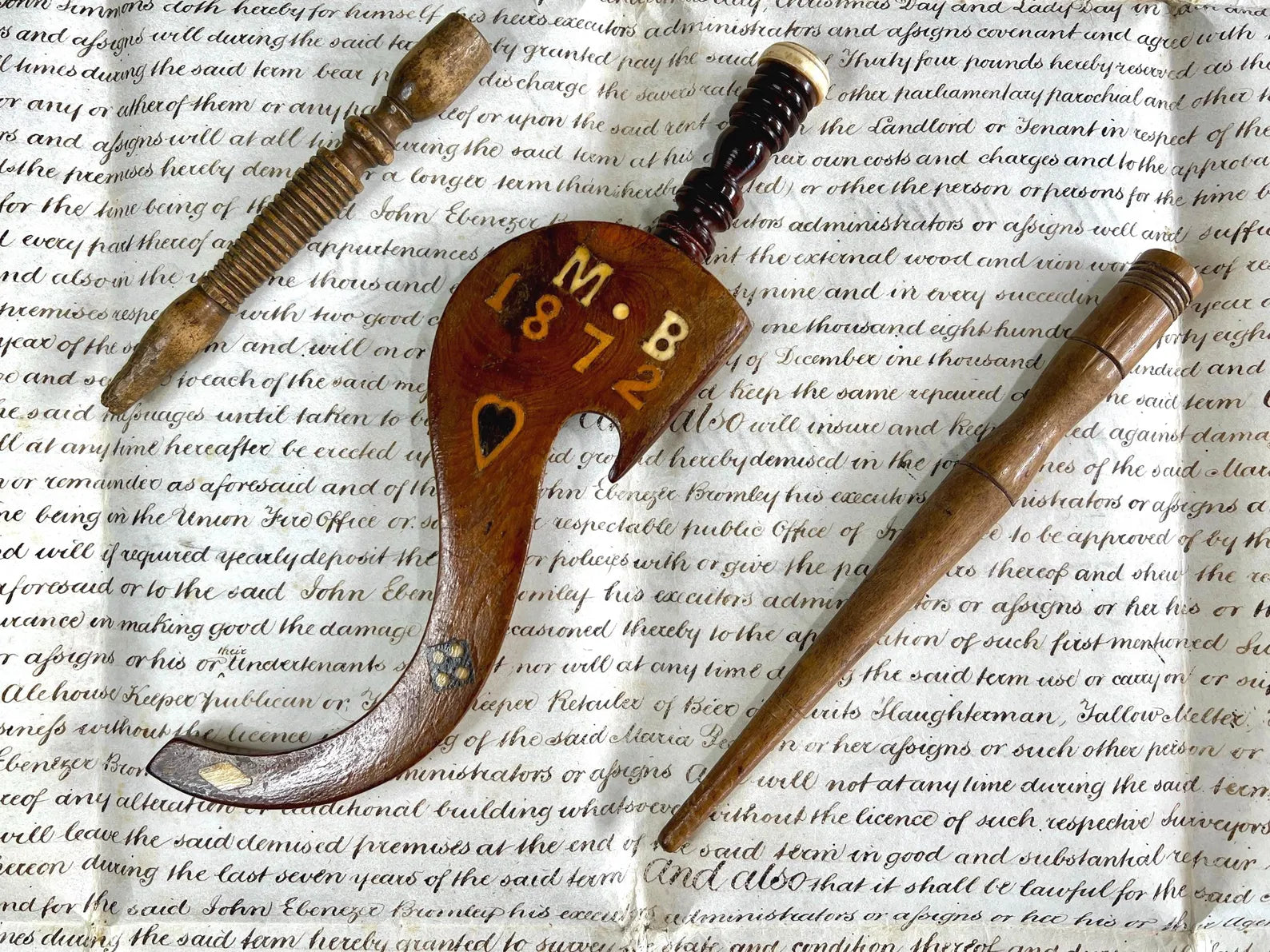 Antique Treen Goose Wing Knitting Stick Love Token or Knitting Sheath Dated 1872 English